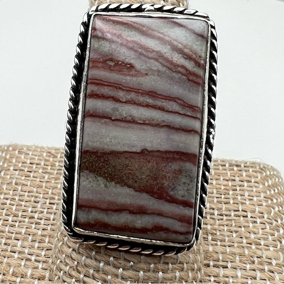 New Banded Dolomite Jasper Stone Ring Sterling Silver Overlay 925 Size 8.25–8.5 - Picture 6 of 10